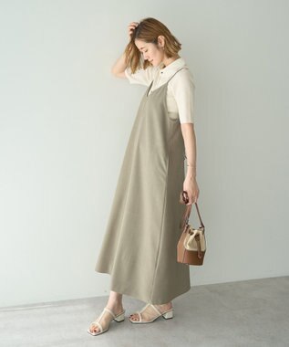 YECCA VECCA 【前後2way】レースアップキャミワンピース Khaki