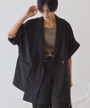 AMERICAN HOLIC 【先行予約】【イージーケア】リネンライク半袖ジャケット Black