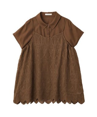 Green Parks ＳＥＴ２点刺しゅうキャミ＋シャツ Brown