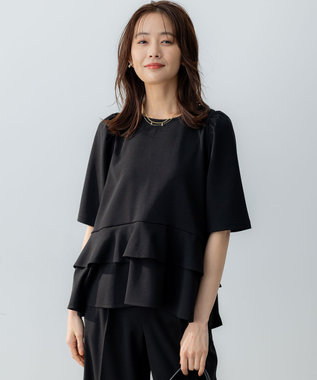 組曲 S ご好評につき追加生産【WEB限定】ジョーゼットジャージーティアード ブラウス ブラック系
