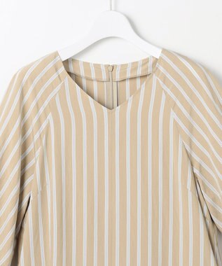 自由区 L 【17号サイズまで展開】ビスコースナイロンドビーストライプ ワンピース ベージュ系