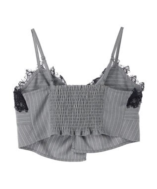 earth music&ecology ピンストライプ胸元レースビスチェ Stripe Light Gray