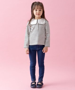 ANY KIDS セーラー襟付き 長袖 トップス オフ×ブラックボーダー