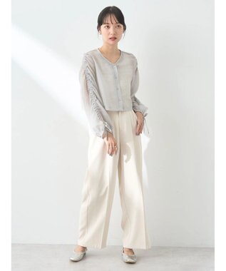 earth music&ecology キラキラシアーギャザーシャツ Light Gray