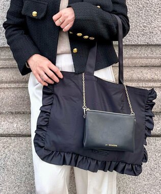 LA BAGAGERIE LA BAGAGERIE×chiyo ポーチ付きフリルエコバッグ ブラック