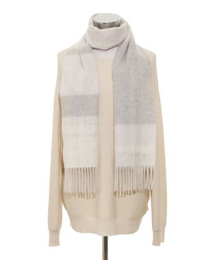 MOONBAT FURLA ウール混ラメ入りブロックチェックストールマフラー／幅30cm グレー