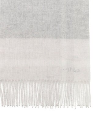 MOONBAT FURLA ウール混ラメ入りブロックチェックストールマフラー／幅30cm グレー