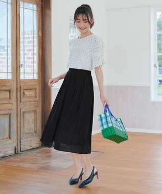 Tiaclasse L 【セットアップ対応・洗える】シアーチェックフレアスカート ブラック