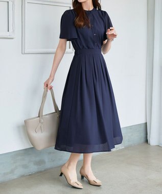 Tiaclasse L 【セットアップ対応・洗える】シアーチェックフレアスカート ネイビー