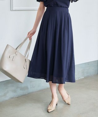 Tiaclasse L 【セットアップ対応・洗える】シアーチェックフレアスカート ネイビー