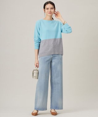 自由区 S 【洗える】セミウーステッドウールボートネック ニット メンソール×ライトグレー