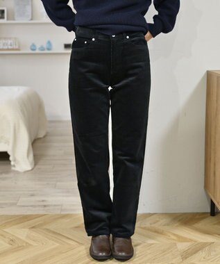caqu レギュラーストレート 裏起毛コーデュロイパンツ black