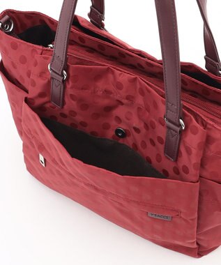 Y'SACCS ドットジャガードポーチ付きトートバッグ ワイン