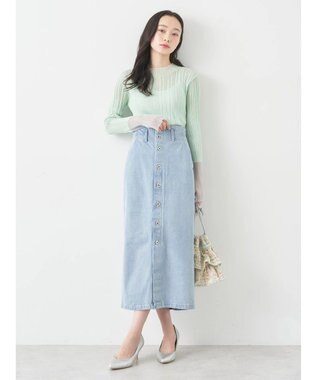 earth music&ecology ボタンナローデニムスカート Light Indigo