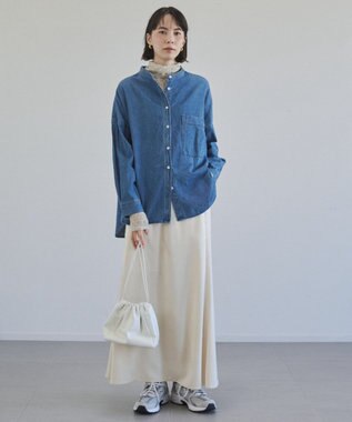 WEGO 【ANGIE VINTAGE】オーバーサイズ バンドカラー デニムシャツ ブルー