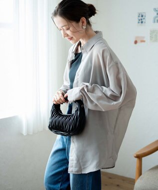 WEGO ボリュームスリーブシアーシャツ ライトグレー