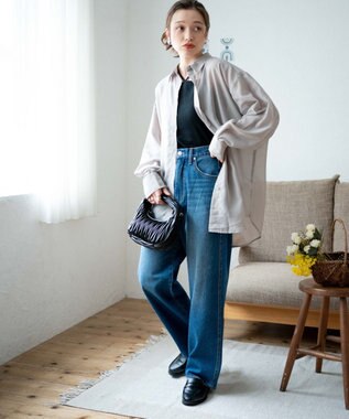 WEGO ボリュームスリーブシアーシャツ ライトグレー