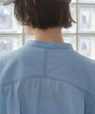 WEGO 【ANGIE VINTAGE】シアーデニムバンドカラーシャツ サックス