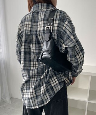 WEGO オーバーサイズチェックネルシャツ ネイビー