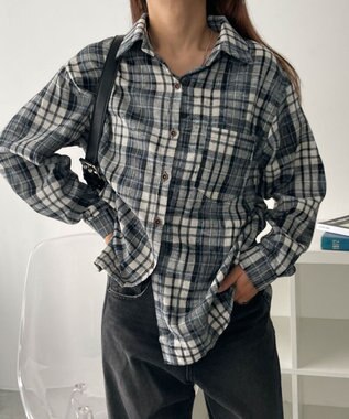 WEGO オーバーサイズチェックネルシャツ ネイビー