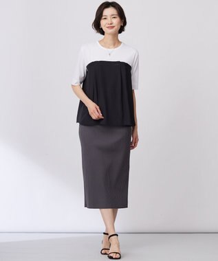 J.PRESS LADIES L 【洗える】ドッキングジャージー ビスチェライク プルオーバー オフ×ブラック系