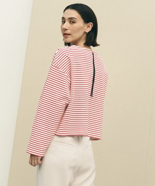 UNFILO ドライタッチリブ バックZIP ボーダートップス オフ×レッド