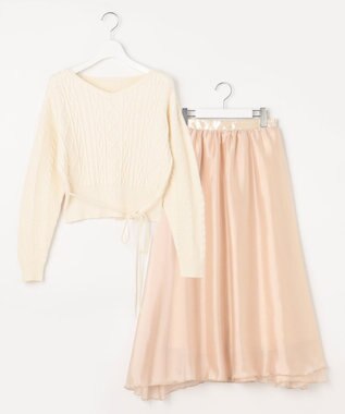 Feroux 【セットアイテム】ケーブルニット×オーガンジースカート アイボリー系