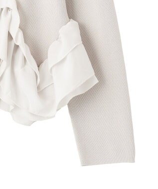 YECCA VECCA パール釦ラッフルカーディガン Gray Beige