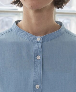 WEGO 【ANGIE VINTAGE】シアーデニムバンドカラーシャツ サックス