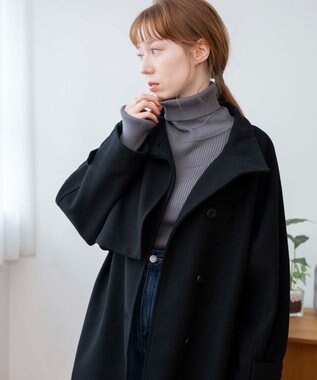WEGO スタンドカラーロングコート ブラック