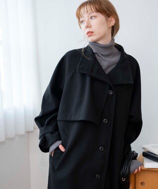 WEGO スタンドカラーロングコート ブラック