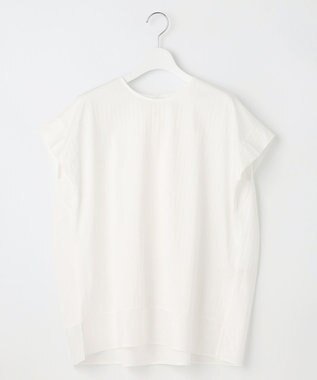 自由区 【XSサイズ～/洗える】ストレッチシャーティング フレンチスリーブブラウス ホワイト系1