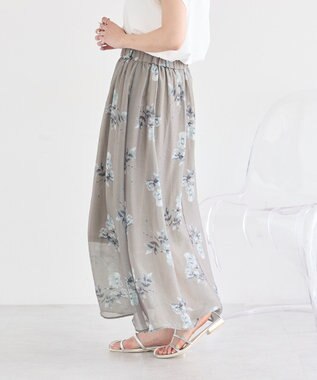 earth music&ecology フラワーシアープリントスカート Beige