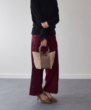 INTER-CHAUSSURES 【LORISTELLA】異素材コンビハンドバッグ ダークベージュコンビ