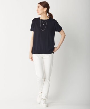 J.PRESS LADIES 【洗える】レーヨンストレッチ レイヤードニット ネイビー系