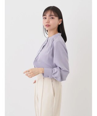 earth music&ecology バンドカラーブラウス Grayish Blue