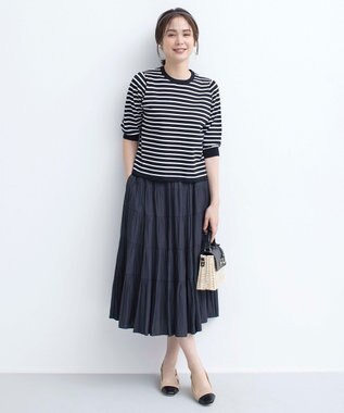 組曲 S 【UVケア・接触冷感】MINA 6分袖ニットプルオーバー オフ×ブラック系1