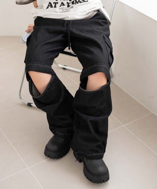 WEGO 【ウエストゴム/2WAY】2WAYデニムカーゴパンツ デニムブラックソノタ