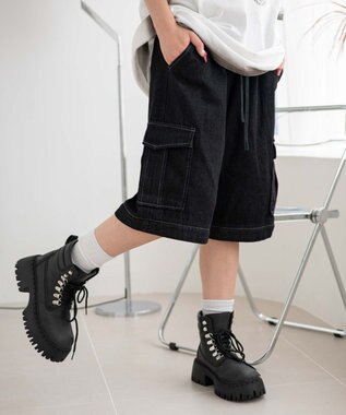 WEGO 【ウエストゴム/2WAY】2WAYデニムカーゴパンツ デニムブラックソノタ