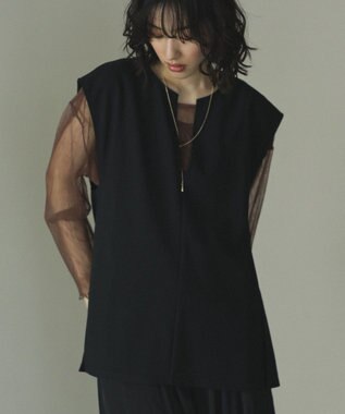 Green Parks リップルフレアベスト Black