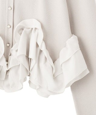 YECCA VECCA パール釦ラッフルカーディガン Gray Beige