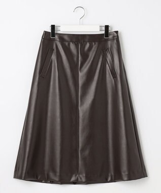 J.PRESS LADIES 【洗える】シンセティックマットleather スカート ブラウン系