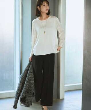 23区 【VERY・CLASSY.掲載/セットアップ対応】トリアセダブルジョーゼット フルレングス パンツ ブラック系