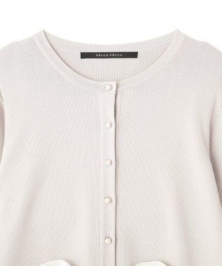 YECCA VECCA パール釦ラッフルカーディガン Gray Beige