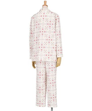 WACOAL ワコール_リラックス＆スリープ パジャマ 長袖 長ズボン 綿混(本体) ダブルジャカード素材 上下セット 前開き S~3L 大きいサイズ ミントン NDW423 /ワコール ホワイト