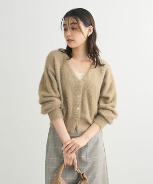 Green Parks ラメシャギーニットカーディガン Gray Beige