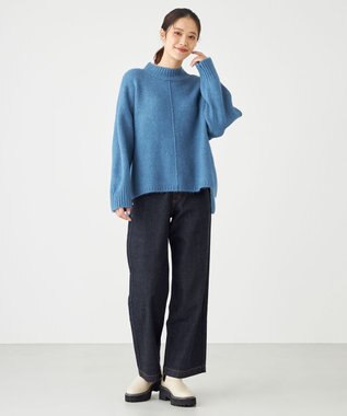 SHARE PARK LADIES スフレヤーンモックネックニット ブルー系