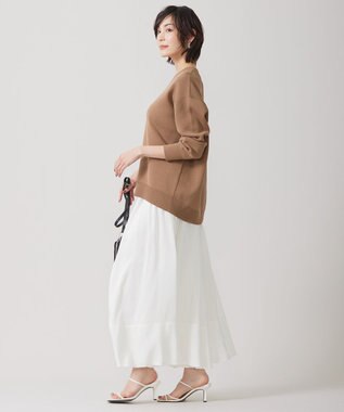 ICB L 【洗える】 コットンポリエステルスムース ニットプルオーバー アンバーベージュ系