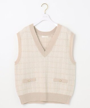 ANY SIS 【洗える】ツイードニット ベスト アイボリー×ベージュ