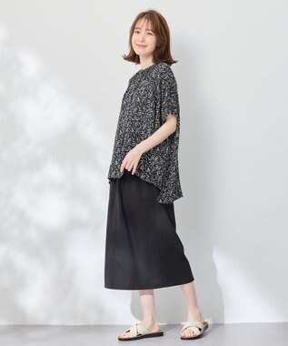 ANY 【洗濯機可】プリントブラウス ネイビーベース